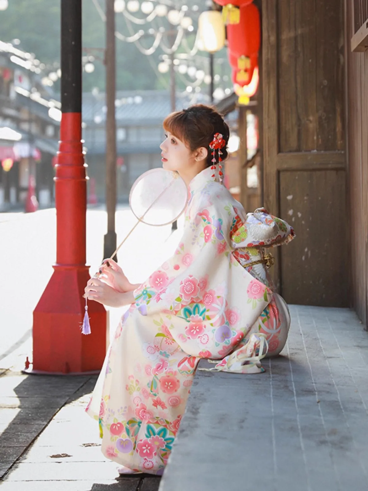 Photography Yellow Light - Women Modified Kimono with Handbag Polyester