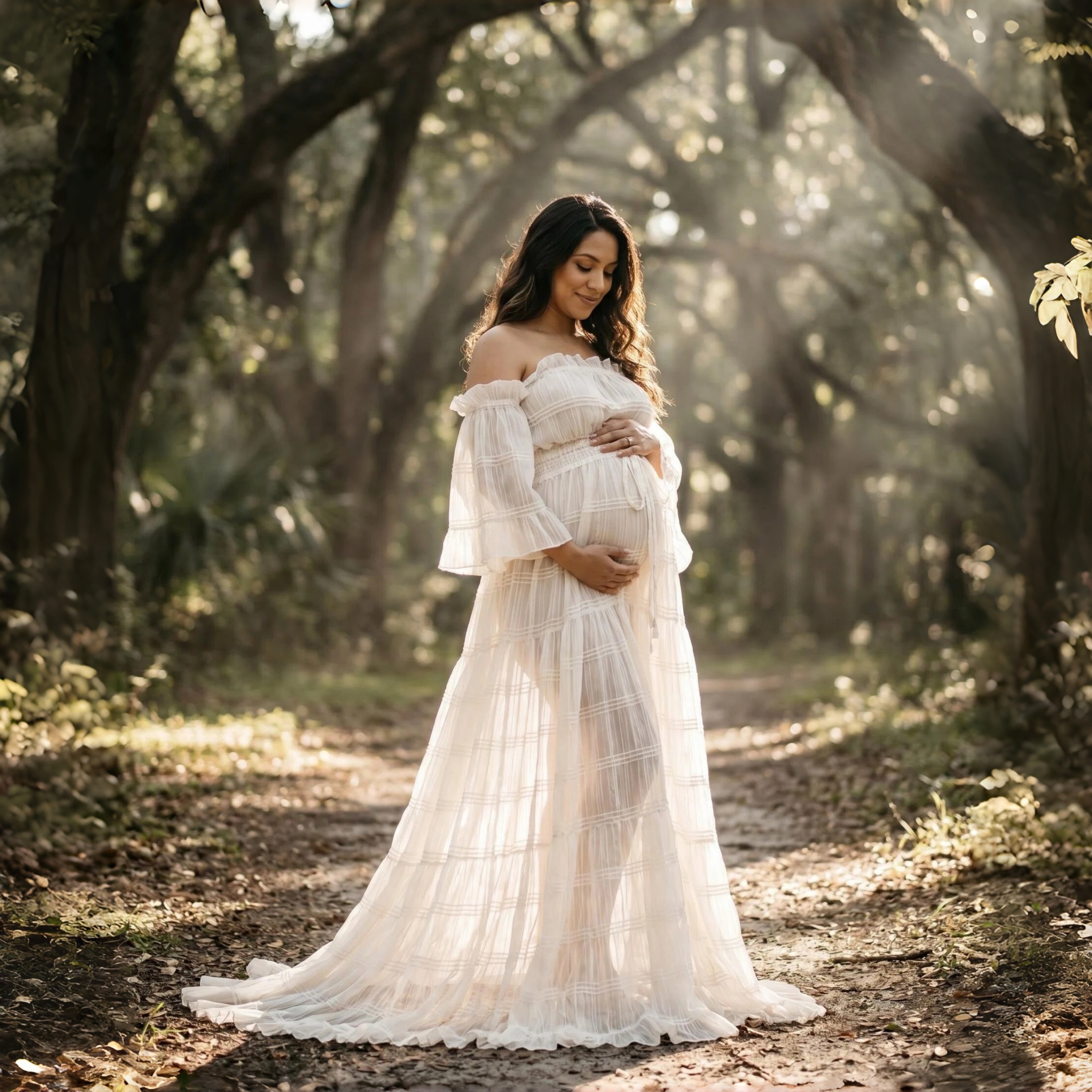 Photography Outfit - White Pleated Chiffon Maternity Photo Shoot