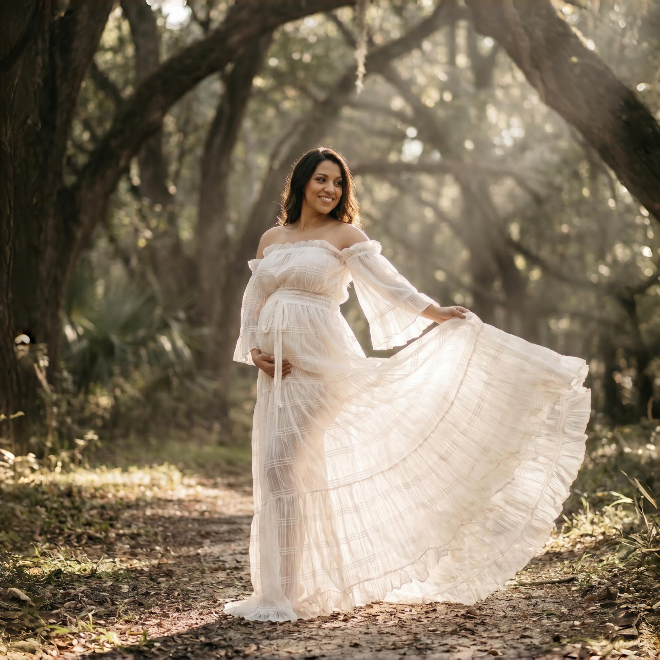White Pleated Chiffon Maternit - đánh giá và giá Photography Outfit